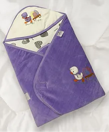 Tinycare Baby Hooded Super Fine Wrapper Duck Print - Purple