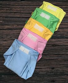 Tinycare Baby Nappy Rtw Plain with Velcro Set of 5 Medium - Multicolour