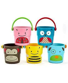 Skip Hop Zoo Bath Stack And Pour Bucket Rinse Cups Multicolor - 5 Assorted