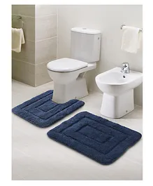 Saral Home Easy Living Cotton Anti Slip Bathmat Set with Contour - Blue