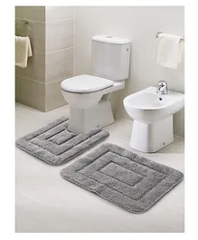 Saral Home Easy Living Cotton Anti Slip Bathmat Set with Contour - Grey