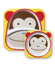 Skiphop Feeding Divided Plate And Bowl Set Marshall Monkey Print - Multi Color