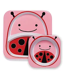 Skiphop Feeding Divided Plate And Bowl Set Ladybug Print - Pink