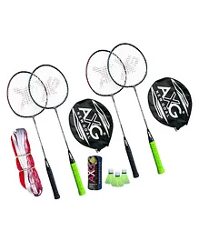 AXG Scratch Resistant A 2000 Racquets Set of 4 with Cover 3 Plastic Shuttle and Net Badminton Kit - Multicolor