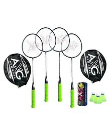 AXG Scratch resistant A-2000 Badminton Racquets set Of 4 with 3 Plastic Shuttles Badminton Kit (Green)