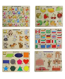 Mindmaker Wooden Puzzles without Knobs Educational Boards for Kids Multicolour - 87 Pieces