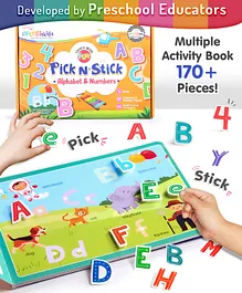 Intelliskills Pick N' Stick Alphabet & Numbers Montessori Activity Book with Reusable Stickers - English