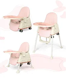 StarAndDaisy Comfort 4 in 1 Premium Multifunctional High Chair with Booster Normal & Detachable Tray Adjustable Height One Hand Adjustable Ultra Soft Cushion - Pink