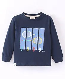 Ollypop Cotton Sinker Knit Full Sleeves T-Shirt Racket Print - Blue