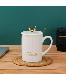 The Procure Store Ceramic Mug Designed with 3D Magical Reindeer Lid 380 ml - White