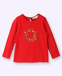 Beebay Full Sleeves  Floral Embroidered Tee - Red