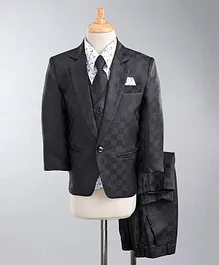 Jeet Ethnics Full Sleeves Paisley Printed &  Chessboard Check Designed Coordinating 4 Piece Coat Suit Set - Black