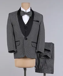 Jeet Ethnics Full Sleeves Mini Self Designed 5 Piece Coordinating Coat Suit Set - Grey