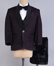 Jeet Ethnics Full Sleeves Checkered 5 Piece Shawl Collared Coat Suit Set - Wine Purple