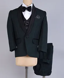 Jeet Ethnics Full Sleeves Solid 5 Piece Shawl Collared Coat Suit Set - Green