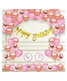 Zyozi Birthday Decorations Items Banner Balloons Pink & Rose Gold - Pack of 58