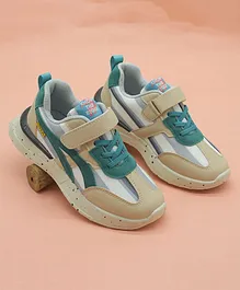 FEETWELL SHOES Colour Blocked Velcro Closure Sneakers - Beige & Green