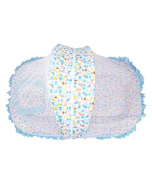 Mee Mee Baby Bedding Set with Mosquito Net Zip Closure & Neck Pillow - Blue