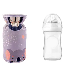 Mittenbooty Baby Broad Neck Bottle Cover for  Feeding Bottle upto 150 ml Animal Faces - Purple