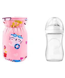 Mittenbooty Baby Broad Neck Bottle Cover for  Feeding Bottle upto 150ml Kitty - Pink