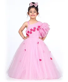 Indian Tutu One Shoulder  Floral Lace Embellished  & Applique Detailed Gown - Pink