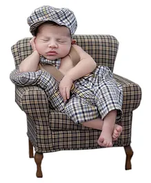 Babymoon Gentleman Cap, Bow, Pillow And Suspender Baby Photoshoot Prop Set Of 4 - Grey