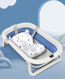 Foldable Bathtub with Cushion and Thermometer - Blue