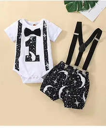 Babymoon Pack Of 2 Half Sleeves 1st Birthday Romper & Suspender - Black