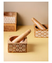 Araana Home Phulkari Okhli Engraved wooden mortar pestle set