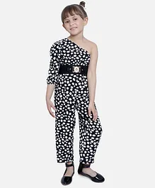 Nauti Nati One Shoulder Polka Dot  Printed  Jumpsuit With Asymmetric Neck - Black