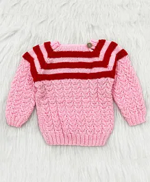 Knitting by Love Handmade Full Sleeves Striped Pattern Designed Sweater - Pink