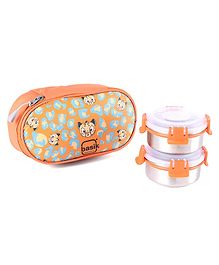 Zoe Stainless Steel  Lunch Box with Cat Print Bag- Orange