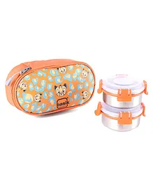 Zoe Stainless Steel  Lunch Box with Cat Print Bag- Orange