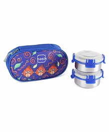 Zoe Stainless Steel Lunch Box with Bag Monkey Print- Blue
