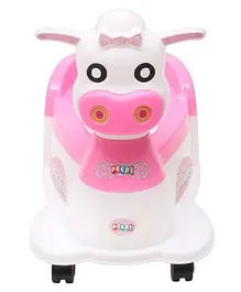  Muren Musical Cow Shape Potty Training Seat with Easy Grip Handles Wheel Removable Bowl Multicolor (Color May Vary)