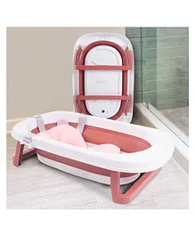 Baybee Avery Foldable Baby BathTub for Kids Baby with Soft Cushion Drainer & Non Slip Base - Pink