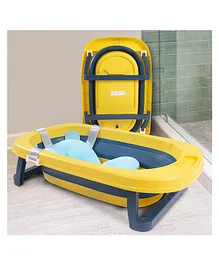 Baybee Avery Foldable Baby BathTub for Kids Baby with Soft Cushion Drainer & Non Slip Base - Yellow