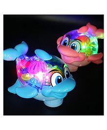 YAMAMA Musical Gear Transparent Dolphin Toy 360 Degree Rotating Universal Wheel With Music And Lights For Kids  Color May Vary