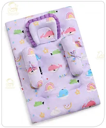 Babyhug Cotton Bedding Set Whale Print- Lilac