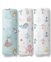 haus & kinder Oasis Collection 100% Cotton Muslin Swaddle Pack Of 3 - Multicolor