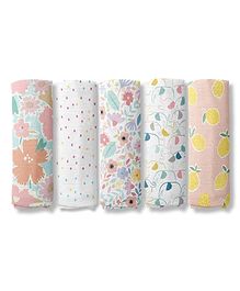 haus & kinder Eleflora Collection 100% Cotton Muslin Swaddle Pack Of  5 - Multicolor