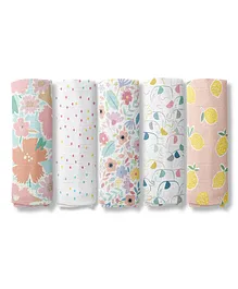 haus & kinder Eleflora Collection 100% Cotton Muslin Swaddle Pack Of  5 - Multicolor