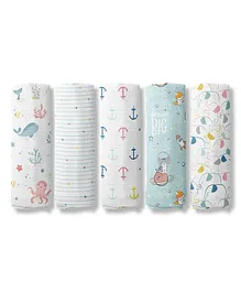 haus & kinder Nautical Collection 100% Cotton Muslin Swaddle Pack Of  5 - Multicolor
