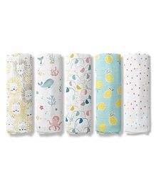 haus & kinder Dream Safari Collection 100% Cotton Muslin Swaddle Pack Of  5 - Multicolor