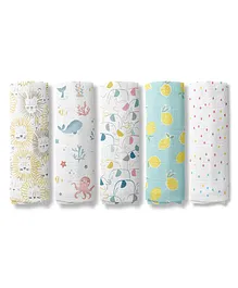 haus & kinder Dream Safari Collection 100% Cotton Muslin Swaddle Pack Of  5 - Multicolor