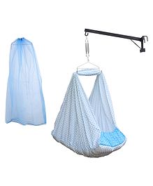 Beetot Baby Cradle for a Newborn Baby with Cotton Fabric - White & Blue