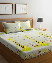 FABINALIV 300 TC Cotton Blend King Size Double Bedsheet with 2 Pillow Covers  Cartoon Print - Multicolor