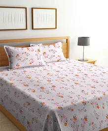FABINALIV Cotton Blend King Size Quilted Double Bedcover with 2 Pillow Covers Floral - Multicolor