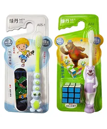 Yunicorn Max Caterpillar Toothbrush & Bear Toothbrush with Toy Combo - Colour may vary