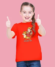 BRATMA Durga Pooja Theme Half Sleeves Joy Of Durga Pooja Printed Tee  - Red